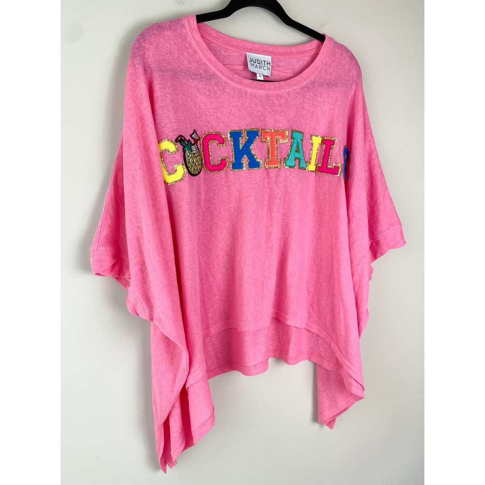 Judith March Oversized Cocktails Boxy Tee S Pink Bachelorette Sequin Pineapple